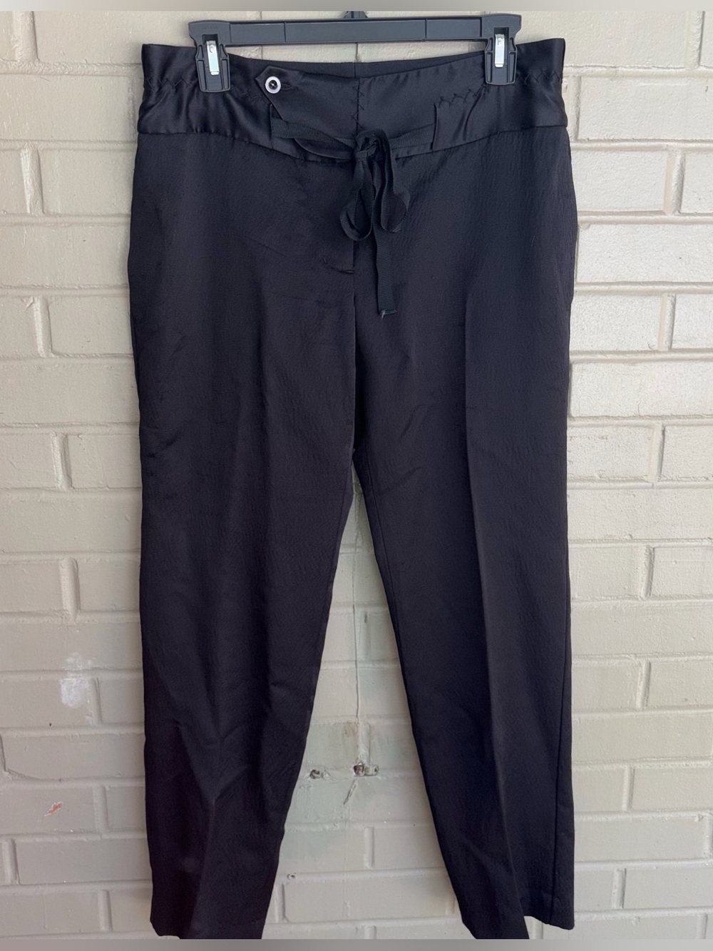 BCBGMAXAZRIA Wool Silk Tie Waist Black Satin Pants 6